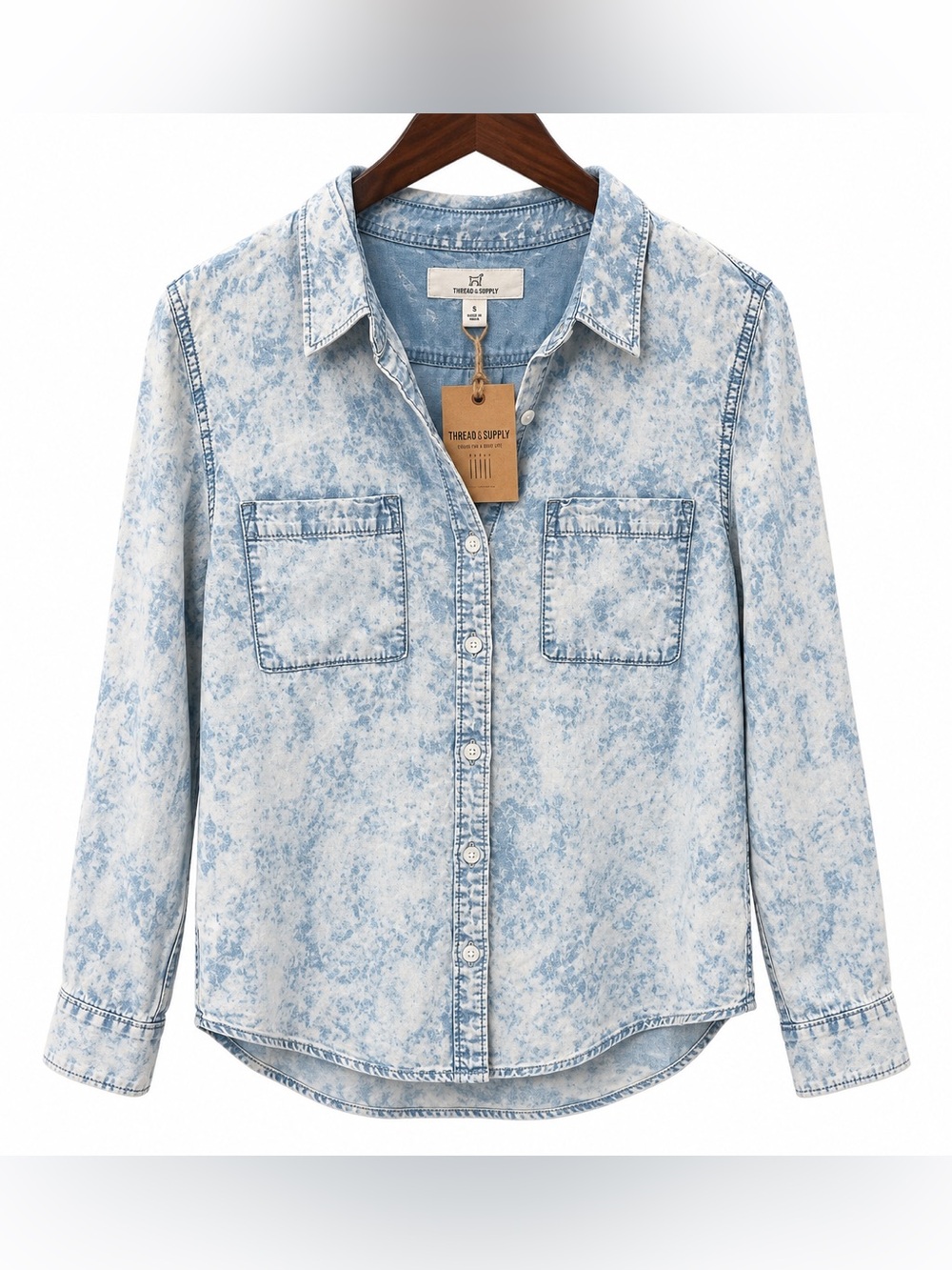 Thread & Supply Light Blue Acid Wash Denim Shirt Buttery Soft
